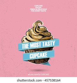 Retro poster with cupcake. Vector collection.