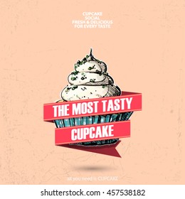 Retro poster with cupcake. Vector collection.