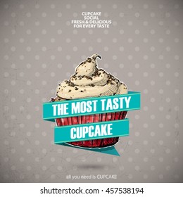 Retro poster with cupcake. Vector collection.