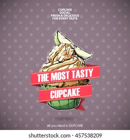 Retro poster with cupcake. Vector collection.