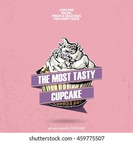 Retro poster with cupcake. Vector collection.