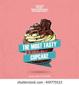 Retro poster with cupcake. Vector collection.