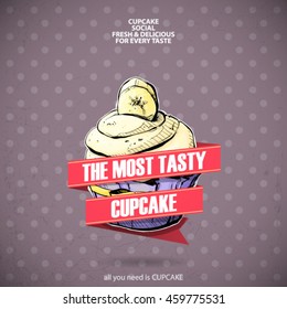 Retro poster with cupcake. Vector collection.