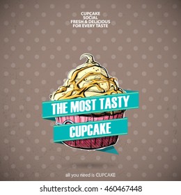 Retro poster with cupcake. Vector collection.
