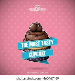 Retro poster with cupcake. Vector collection.
