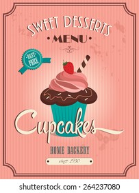 Retro poster with cupcakes 