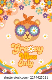 retro poster with cute bear face