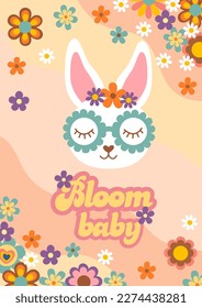 retro poster with cute bunny face