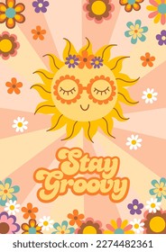 retro poster with cute sun