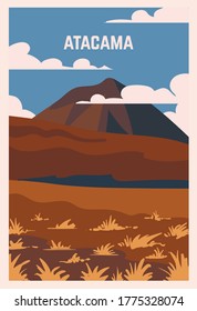 Retro-Poster einer Wüste Atacama. Vektorgrafik der großen Wüsten.