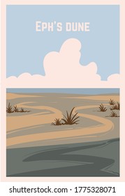 Retro poster of a desert Eph's Dune. Vector illustration of the great deserts.