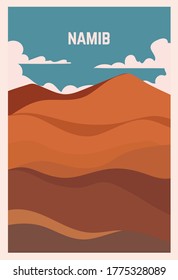 Retro poster of a desert Namib. Vector illustration of the great deserts.
