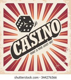 Retro poster design for casino. Gambling vintage ad document template. Wall decoration art design.