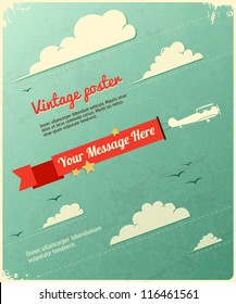 Retro Poster Design with clouds. Vector Illustration