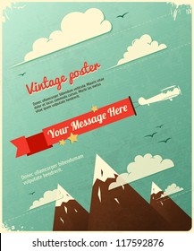 Retro Poster Design with clouds. Vector Illustration