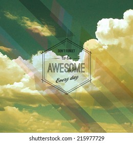 Retro Poster Design with clouds. Vector