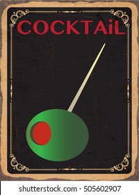Retro poster design for cocktail lounge. Vintage card layout on old paper texture for bar or restaurant.