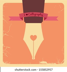 Retro Poster Design with dip pen. Vector Illustration