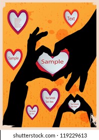 Retro poster design with hearts. Vector illustration
