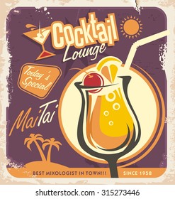 Retro Poster Design For One Of The Most Popular Drinks. Vintage Menu Template For Cocktail Lounge. 