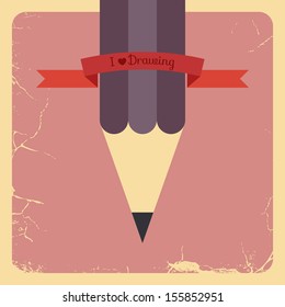 Retro Poster Design with pencil. Vector Illustration