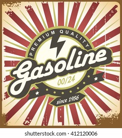 Retro poster design with transportation fuel theme. Grunge vector layout on old rusty background. Gasoline motor oil poster design.