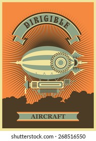 Retro poster dirigible flying apparatus in a circle with patterns