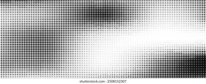 Retro poster with a dot gradient background, grunge texture, and comic noise effect. Pixelated grain, vintage bitmap pattern, and halftone design. Vector