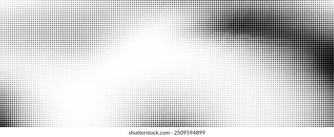 Cartaz retrô com um fundo de gradiente de pontos, textura grunge e efeito de ruído cômico. Grão pixelizado, bitmap vintage padrão e design de meio-tom. Vetor