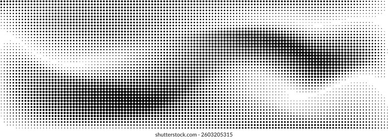 Retro poster with a dot gradient background, grunge texture, and comic noise effect. Pixelated grain, vintage bitmap pattern