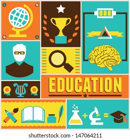 Retro poster of education - vector illustration