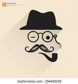 Retro Poster Of Father,dad Or Detective With Magnifying Glass, Hat Mustache And Smoking Pipe