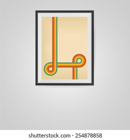 Retro Poster in a Frame on Wall. Vector illustration.