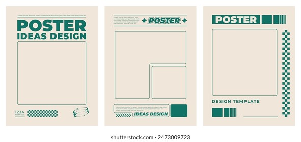 Retro poster with graphic elements of geometrical shapes vector. Trendy Y2k backgrounds for posters, prints, invitations or cards.
