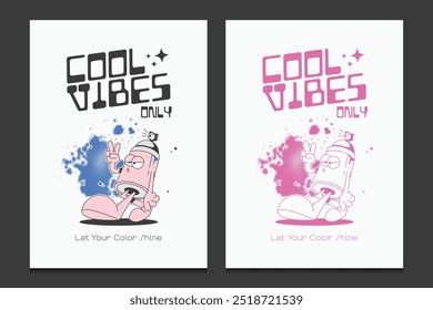 retro poster or graphic t-shirt design with a spray paint cartoon character, vector illustration