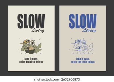 retro poster or graphic t-shirt design with a relaxed turtle on water, vector illustration
