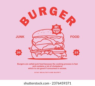 Retro Poster illustration of burger Graphic Design for T shirt streetwear and urban style