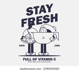 Retro poster illustration cartoon character of orange fruit Graphic Design for T shirt Street Wear and Urban Style