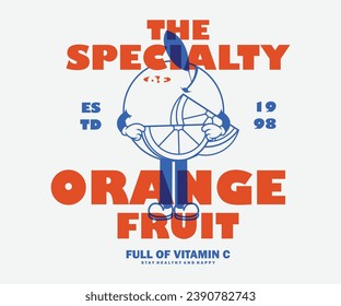  Retro poster illustration cartoon character of orange fruit Graphic Design for T shirt Street Wear and Urban Style