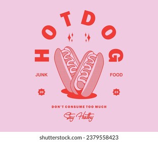 Retro Afiche de diseño gráfico de hotdog para ropa de calle de camisetas y estilo urbano