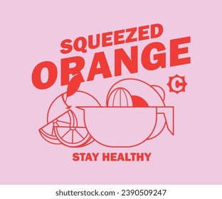 Retro Poster illustration of orange fruit Graphic Design for T shirt Street Wear and Urban Style