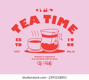 Retro Poster illustration of tea time Graphic Design for T shirt Street Wear and Urban Style