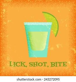 retro poster with the image of tequila on orange background