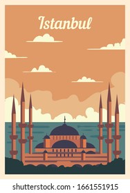 Retro Poster Istanbul City Skyline. Istanbul Vintage, Vector Illustration.