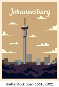 Retro poster Johannesburg city skyline. Johannesburg vintage, vector illustration.