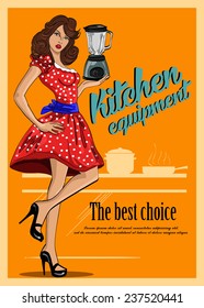 Retro poster of kitchen equipment. Vector commercial illustration