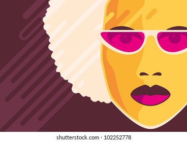 Retro poster with ladies portrait. Vector illustration.
