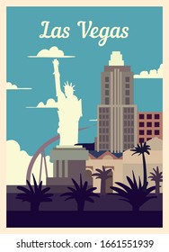 Retro Poster Las Vegas City Skyline. Las-Vegas Vintage, Vector Illustration.