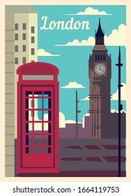 Retro Poster London City Skyline. London Vintage, Vector Illustration.