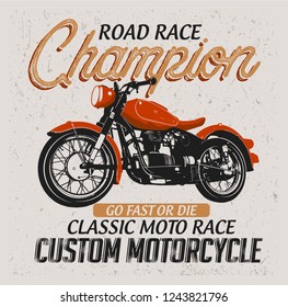 Retro poster motorcycle.Road race champion.Vector graphic.